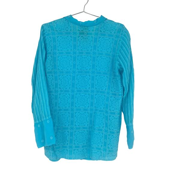 Johnny Was NYX Button Down Embroidered Eyelet Shirt Light Blue Size Medium - Picture 2 of 12